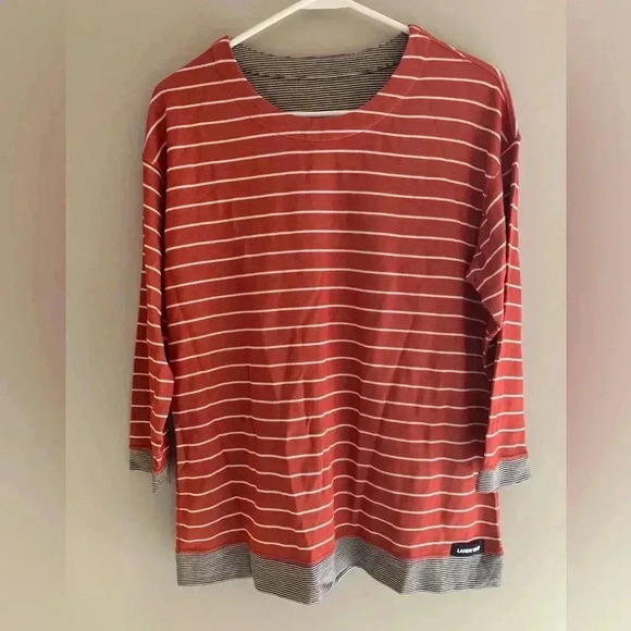 Woman’s Lands’ End Orange Striped Long Sleeve Basic Comfort Outdoor Crew NeckTop - Picture 1 of 7